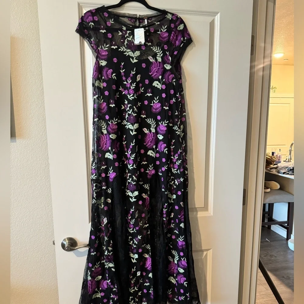 NEW Free People Sky Bright Midi Dress Embroidered Black Floral Size Small NWT - Picture 3 of 5